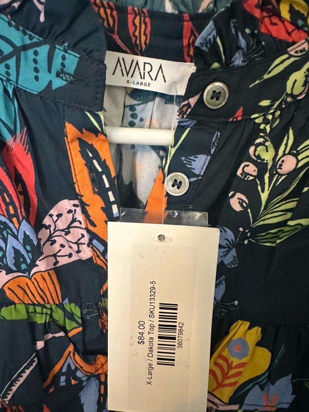 Cara Navy Floral Button-Front Ruffle Blouse - Picture 2 of 3
